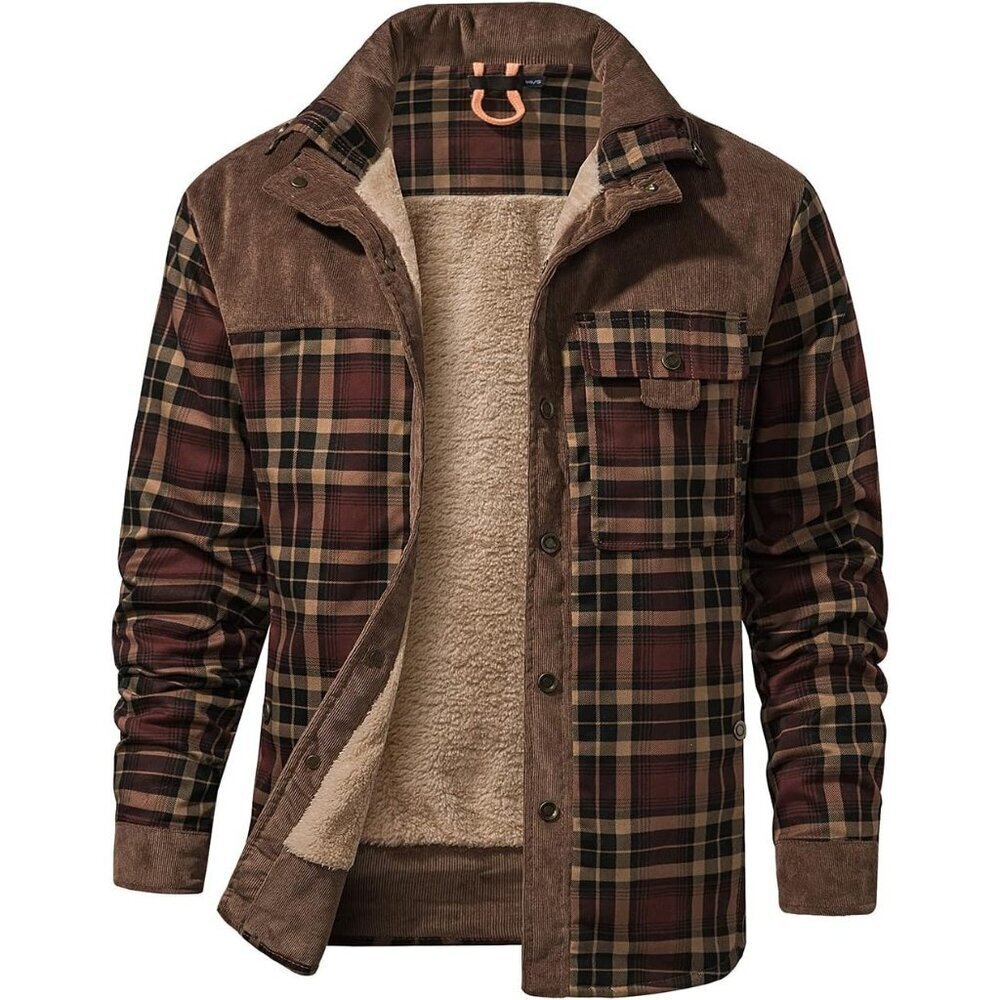 Men's Coffee Long Sleeve Sherpa Lined Flannel Shirt Jacket Fleeces